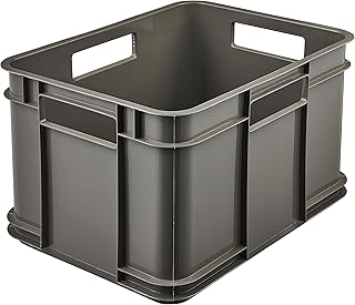 keeeper Recipiente de armazenamento com alças, Euro-Box M, plástico Procyclen, 16 l, Bruno Eco Line, Eco-Cinzento