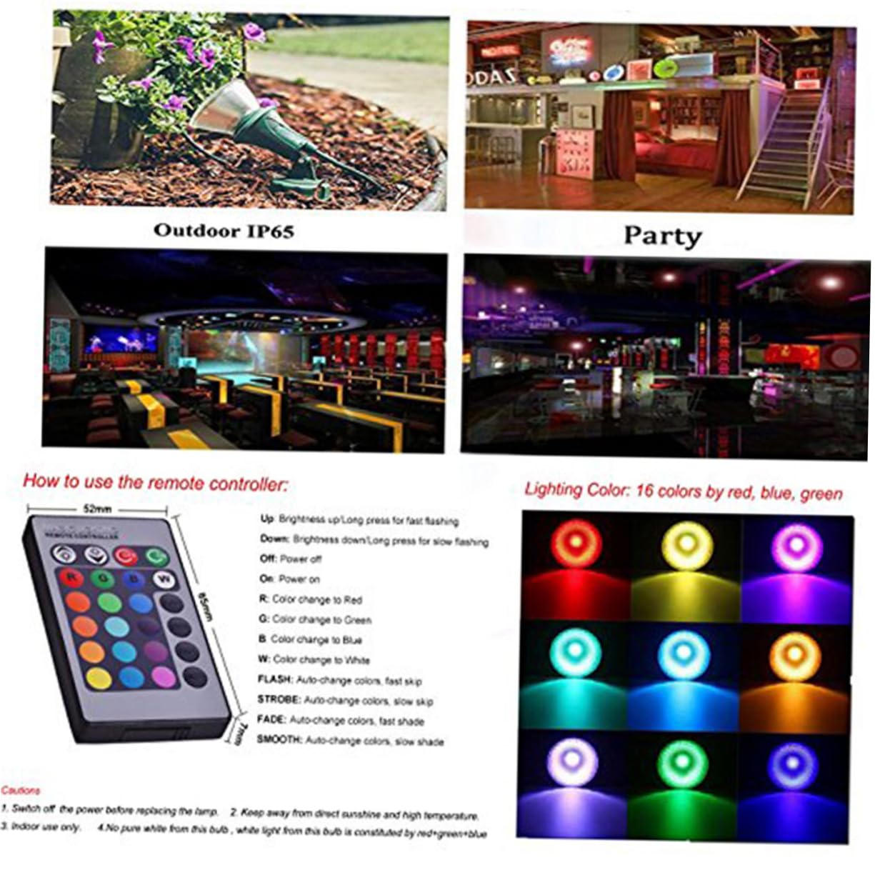 Bombilla de Foco LED Par38 20w Rgbw con Mando a Distancia, Ángulo de Haz de 180 Grados, Aluminio Resistente para Restaurantes y Escaparates