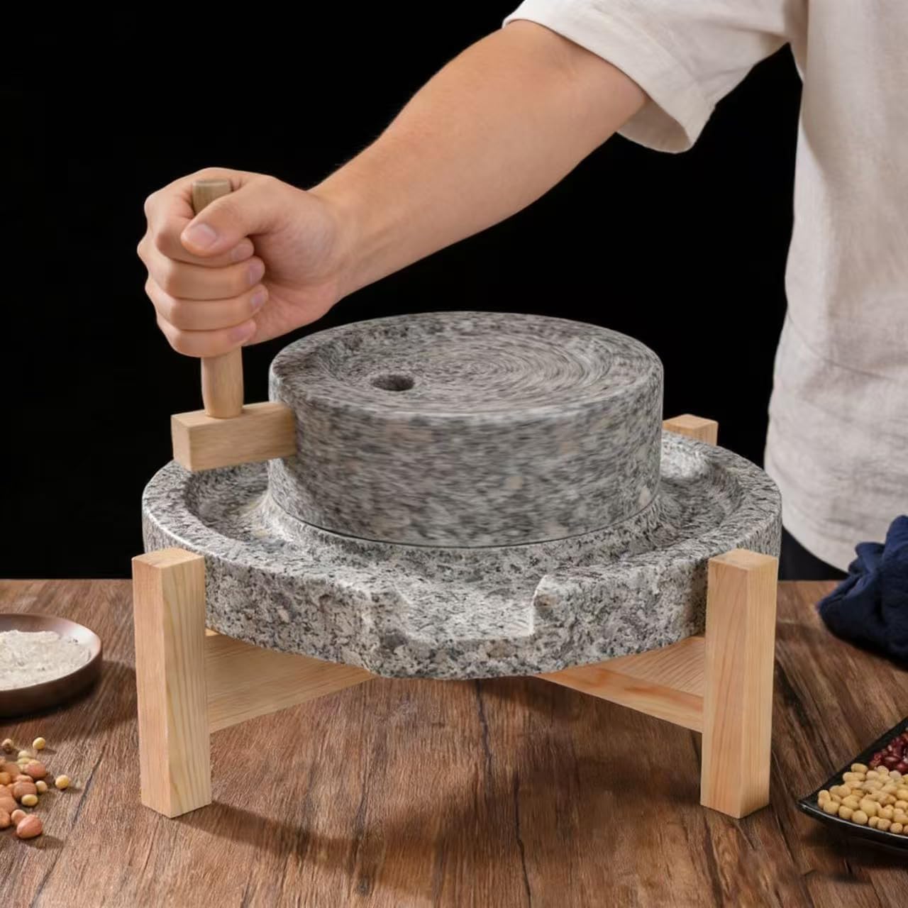 Natural Granite Stone Grain Mill,Household Hand Crank Stone Mill Grinder For Soy Milk, Flour, Corn Juice,Traditional Manual Grinding Tool