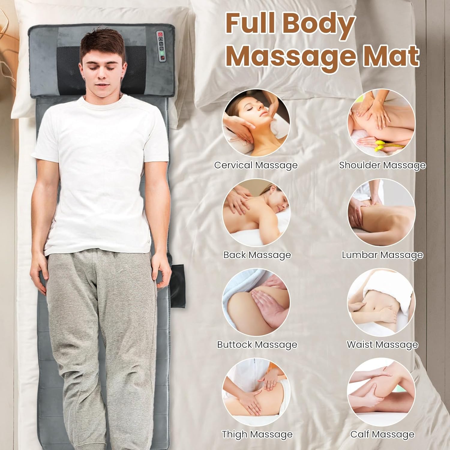 Full Body Massage Mat with Heat, Full Body Vibrating Heating Pad with Movable Shiatsu Neck Massage Pillow, 10 Vibrating Motors & 3 Heating Pads, Back Massager for Pain Relief - Image 3