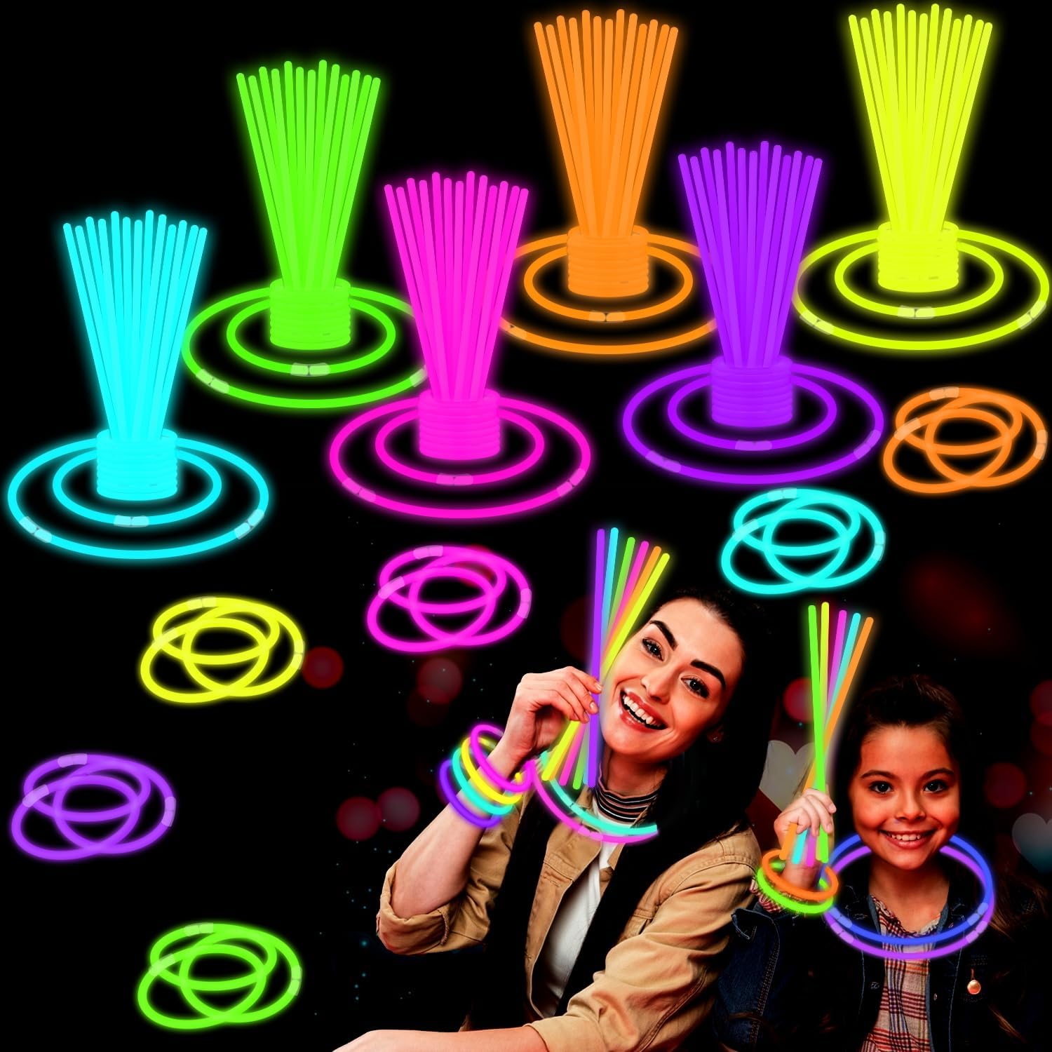 Leetous 50-Pack 8" Glow Sticks with Connectors - Neon Light Up Bracelets Necklaces for Kids Parties, Camping, Birthdays, Weddings