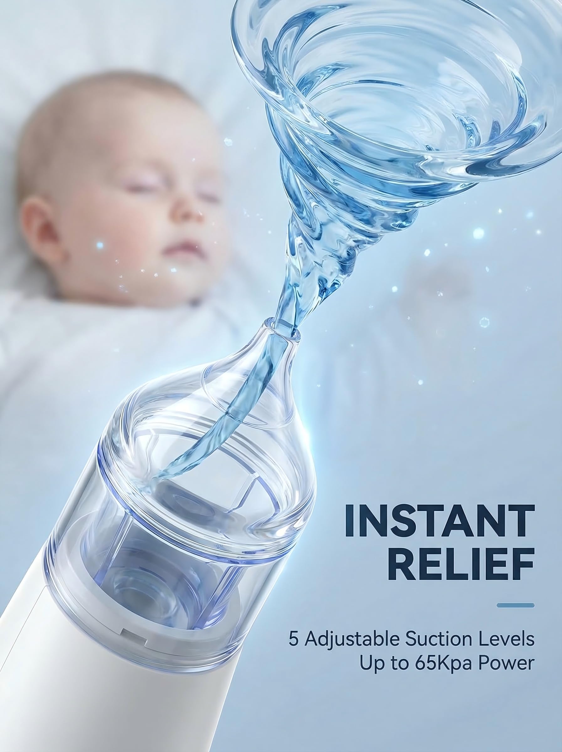 Aspiratore nasale elettrico per bambini, ricaricabile, con 5 livelli di aspirazione, musica e luce, in silicone, sicuro per rimuovere il moccio e il muco per neonati, neonati e bambini piccoli (blu)