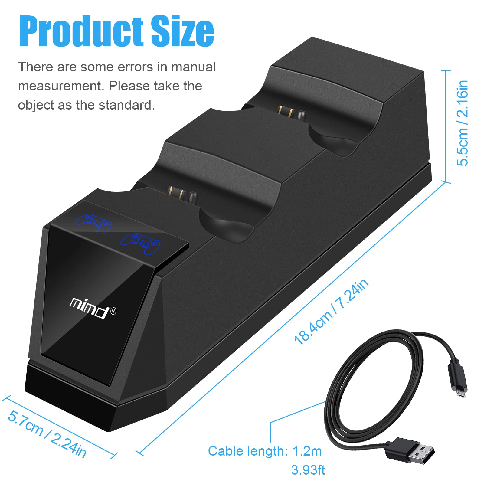 ARyee Stazione di ricarica controller PS4, caricatore per controller PS4, doppia stazione di ricarica con cavo di ricarica USB per Playstation4/PS4/PS4 Slim/PS4 Pro, ricarica rapida 1,8H