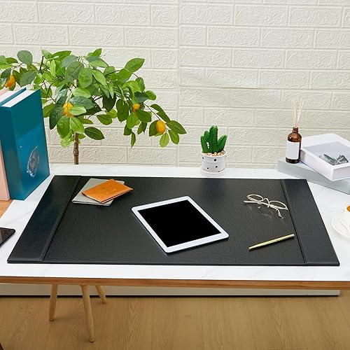 Miniatura 4 de Protector de escritorio de cuero de 30 x 18 pulgadas, tapete de escritorio de cuero con rieles laterales, tapete de escritorio para oficina, hogar,