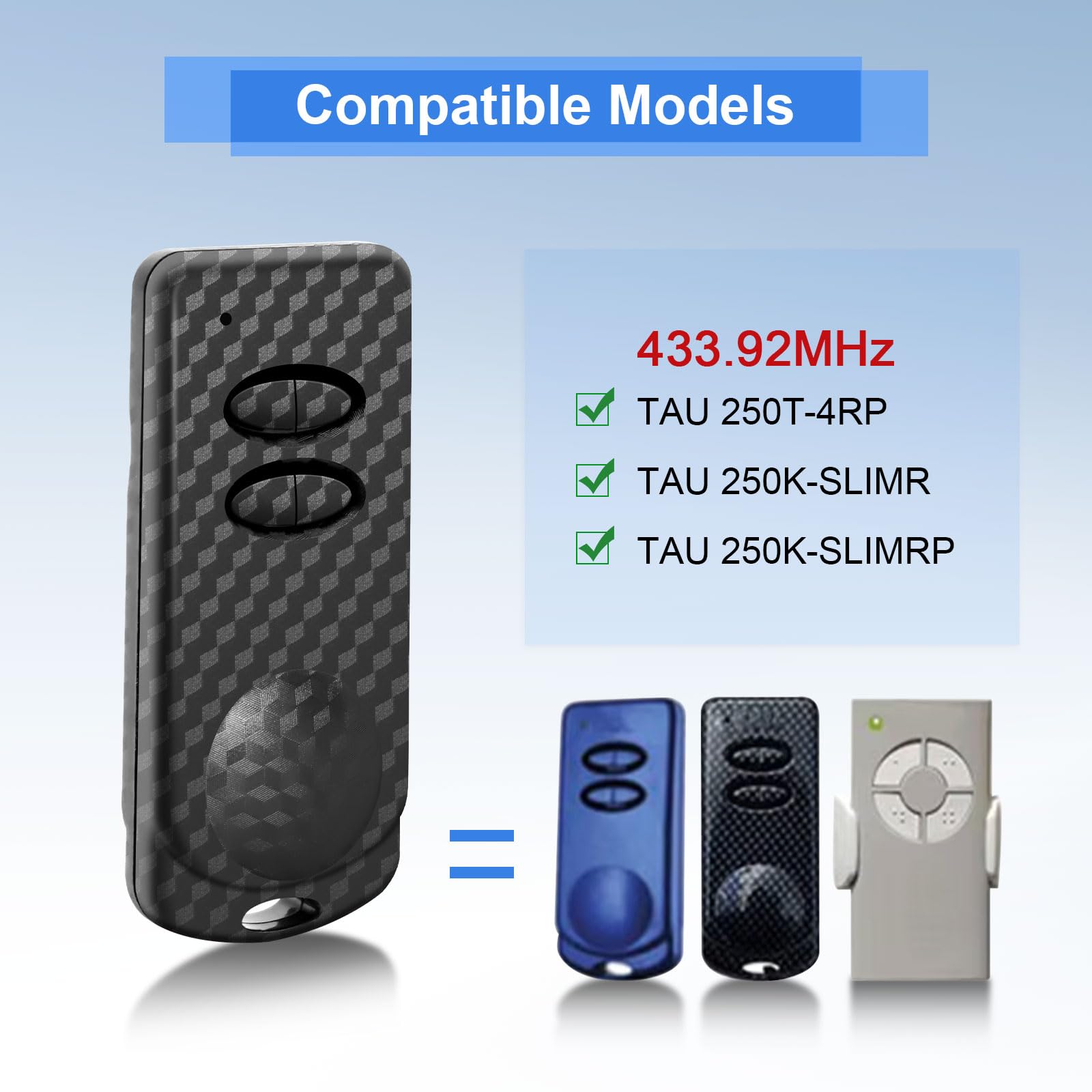 433,92MHz Mando Garaje Universal,2 Unidades de Mando a Distancia Compatible conTAU,Mando a Distancia paraTAU N250T-4RP,250K-SLIMR,250K-SLIMRP,2 Canales Clonador Mando Garaje Inalámbrico