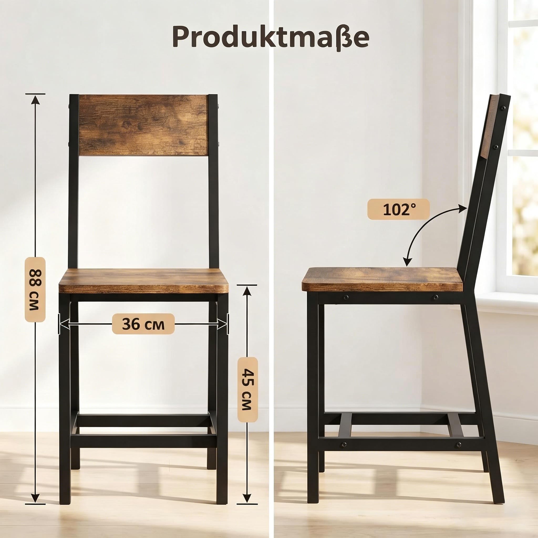 APICIZON Set di 4 sedie da pranzo in stile vintage, ergonomiche, telaio in metallo stabile con portata di 150 kg, sedie da cucina senza braccioli, per sala da pranzo e soggiorno