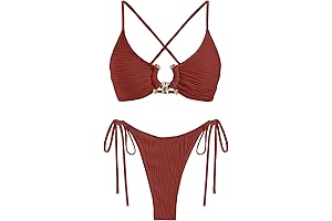 Women's ZAFUL Ribbed Metal Bikini Set with Cheeky Bottom