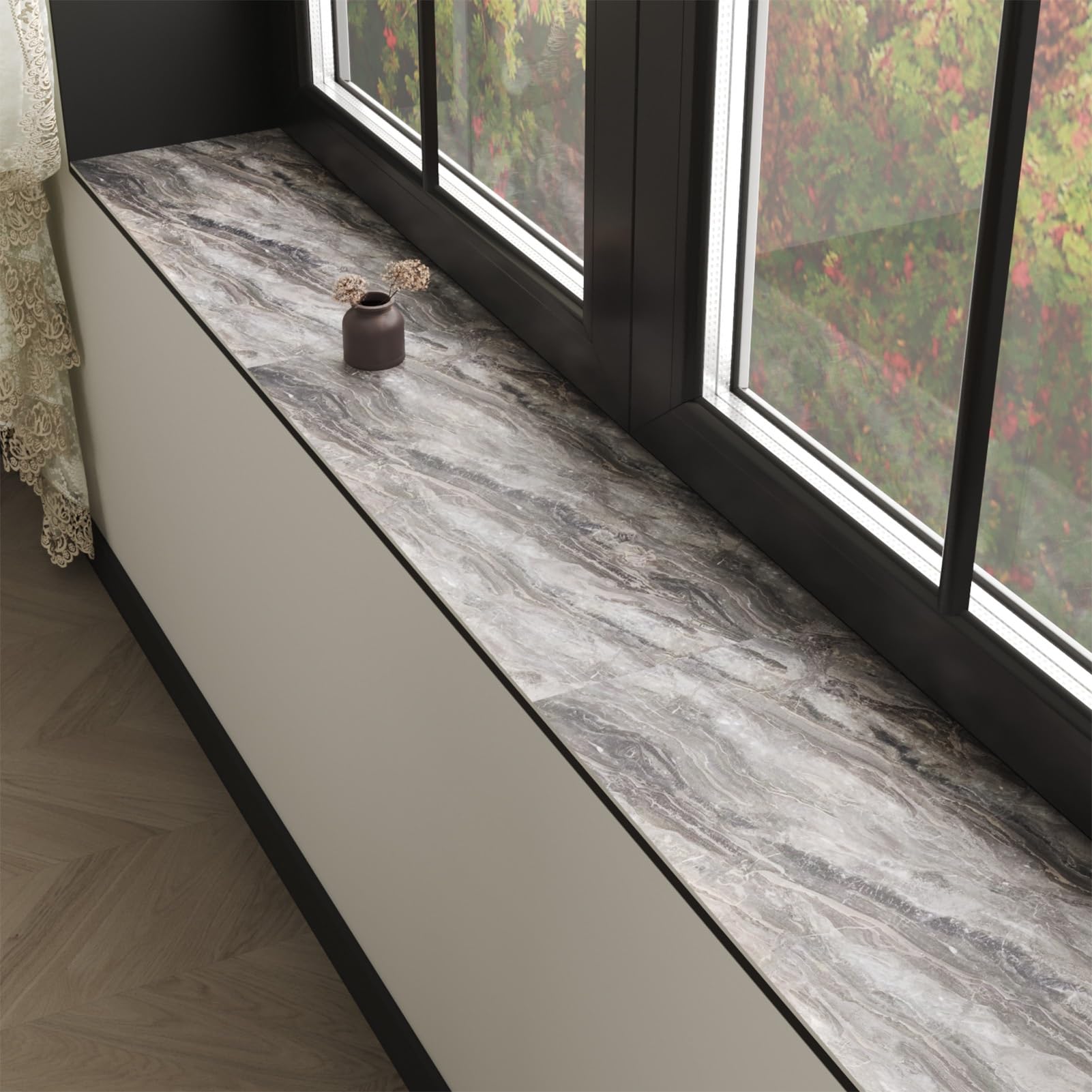 Marble-Style Window Pad Absorbent, Anti-slip Narrow Diatomaceous Window Sill Mat Cut-to-Size, Modern Soft Furniture Kitchen Liner Dust Proof(Style B,200x20cm(79x8"))