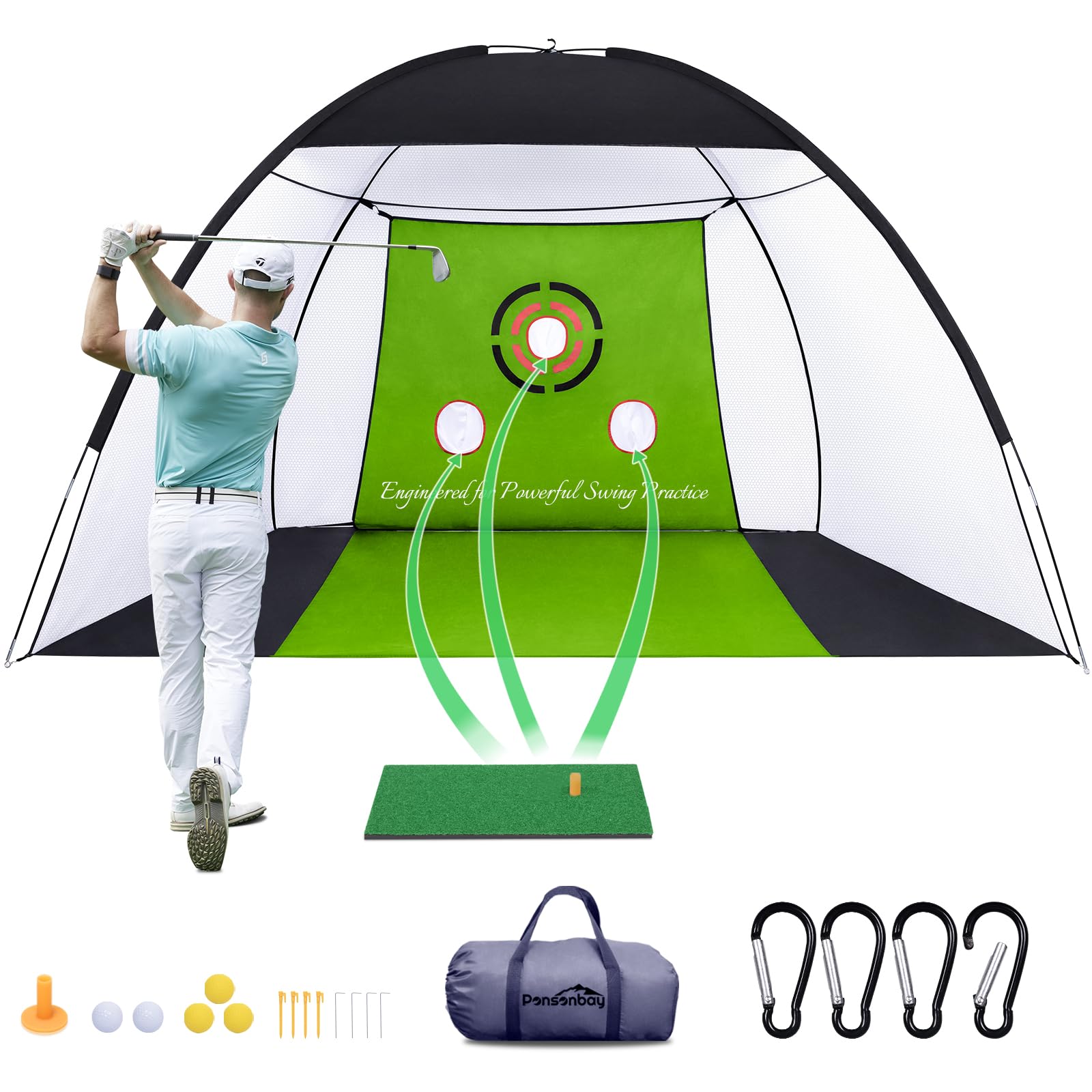 Golf Net, Upgraded Golf Practice Net with Fairway for Backyard Driving, Golf Hitting Net Kit for Garage, Range, Swing & Chipping Training Indoor & Outdoor with Mat, Real Balls, Tee, Stakes