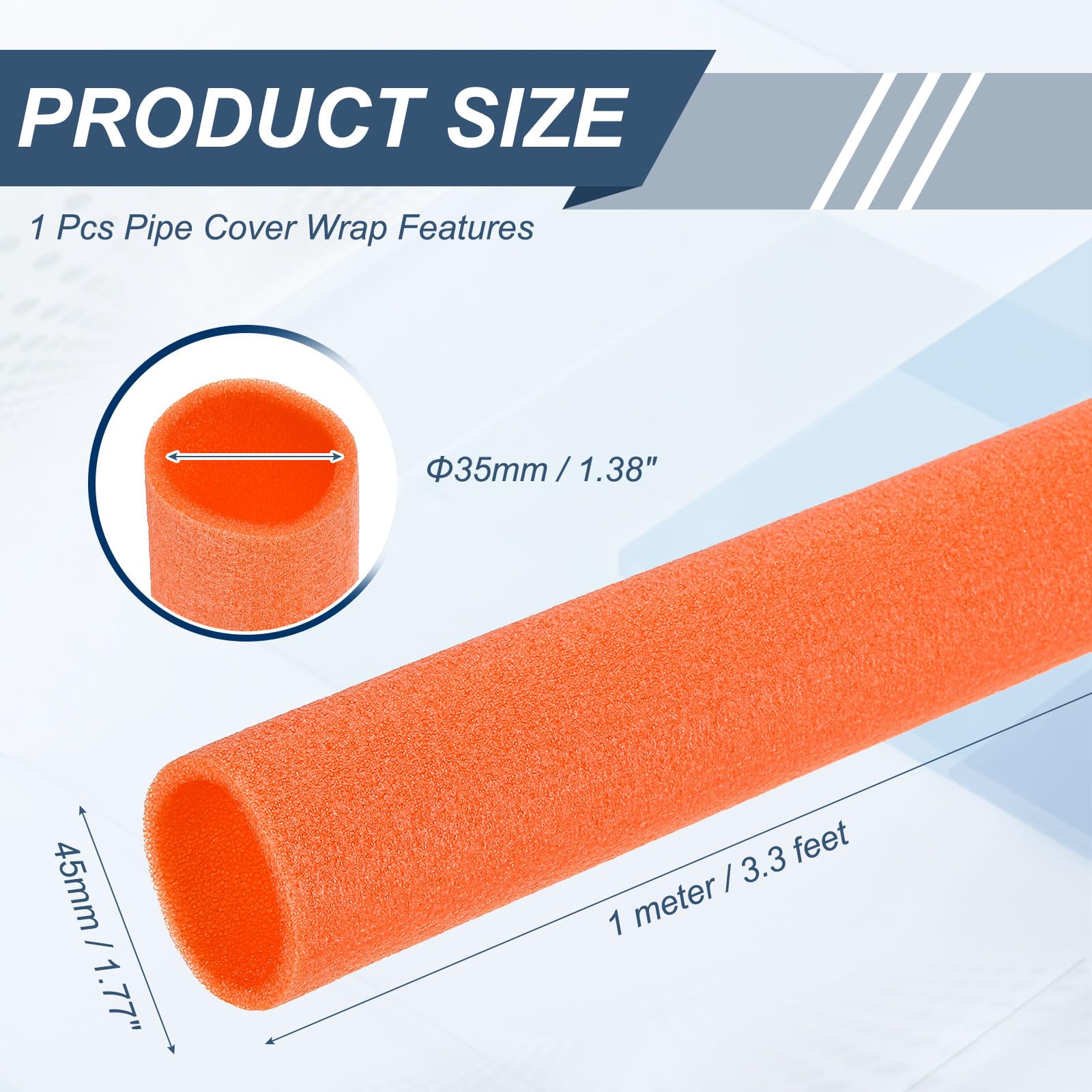 QUARKZMAN Tubo de Espuma, Aislamiento Cubierta de Tuberías Tubo Aislante Enrollable para Congelamiento Protección Calor Conservación Fontanería, 35mm x 45mm x 1M (ID*OD*L), Naranja