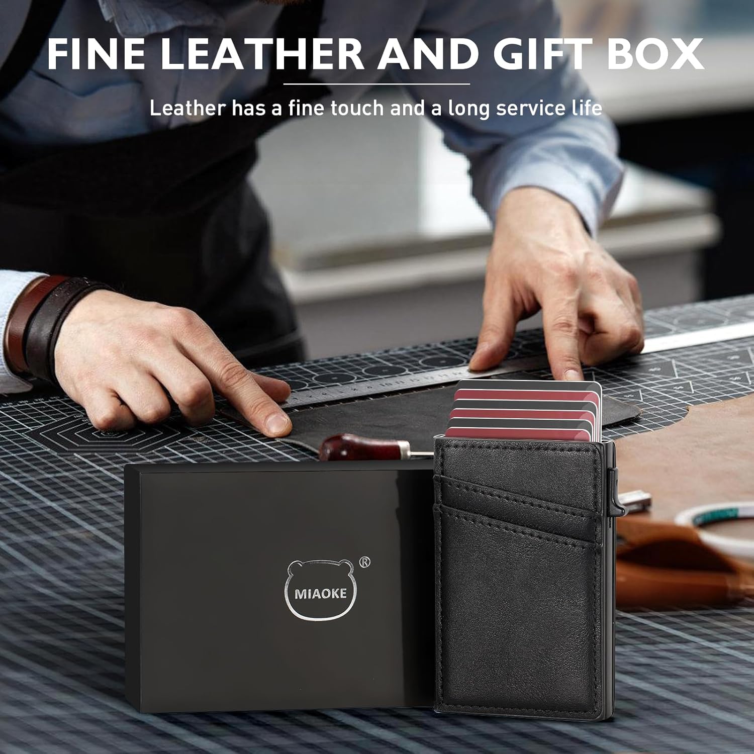 MIAOKE 9-14 Card Capacity Men's Slim Wallet, Leather RFID Blocking Card Holder with ID Window, Stylish, Compact, Minimalist, Ultra-Thin, Front Pocket - Image 5