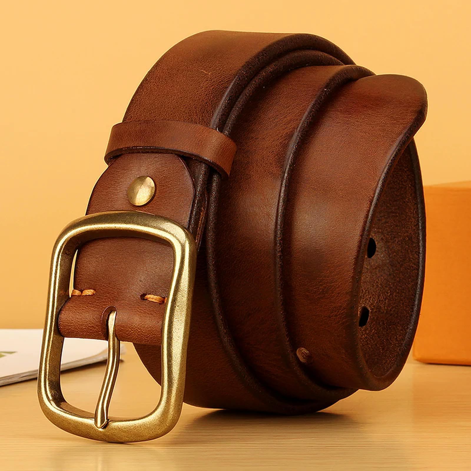 Cintura Di Cuoio Cintura In Pelle Con Fibbia In Rame Retrò Da Uomo, Cintura In Pelle Casual Jeans, Cintura In Pelle Aziendale