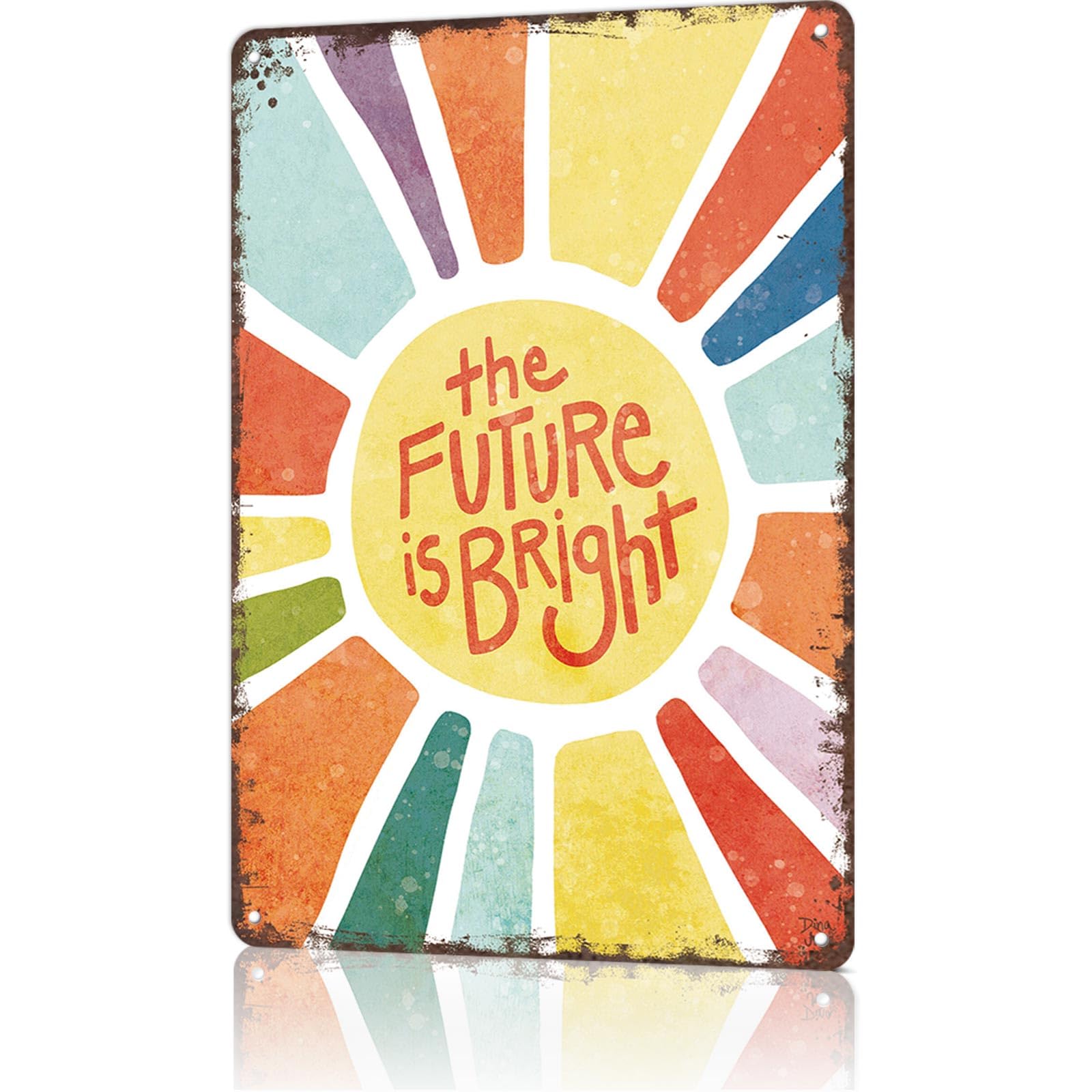 KWQDOZF Funny Metal Tin Signs The Future Is Bright Poster Wall Art for Dorm Home Garage Office Decor 8X12inch