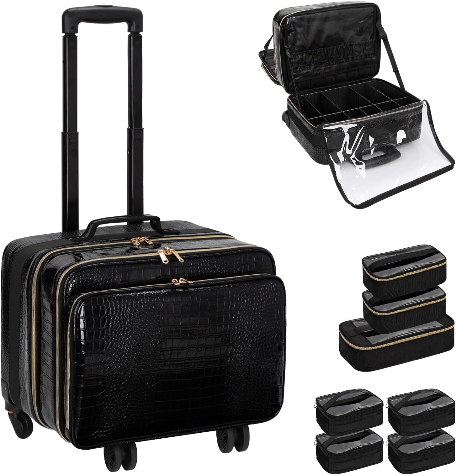 OCHEAL Rolling Makeup Train Case,with 7 Pcs Clear Makeup Bags, 18" Carry On Travel Cosmetic Organizer Suitcase,Extra Large Storage Trolley Makeup Case On Wheels for Hairstylist Cosmetology Artist