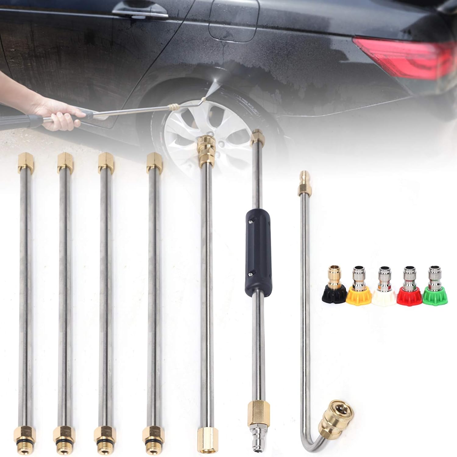 Pressure Washer ExWand Telescoping Pressure Washer Wand ExParts Upgrade Power Washer Lance Spray Attachment with 5 Spray Nozzles Tips