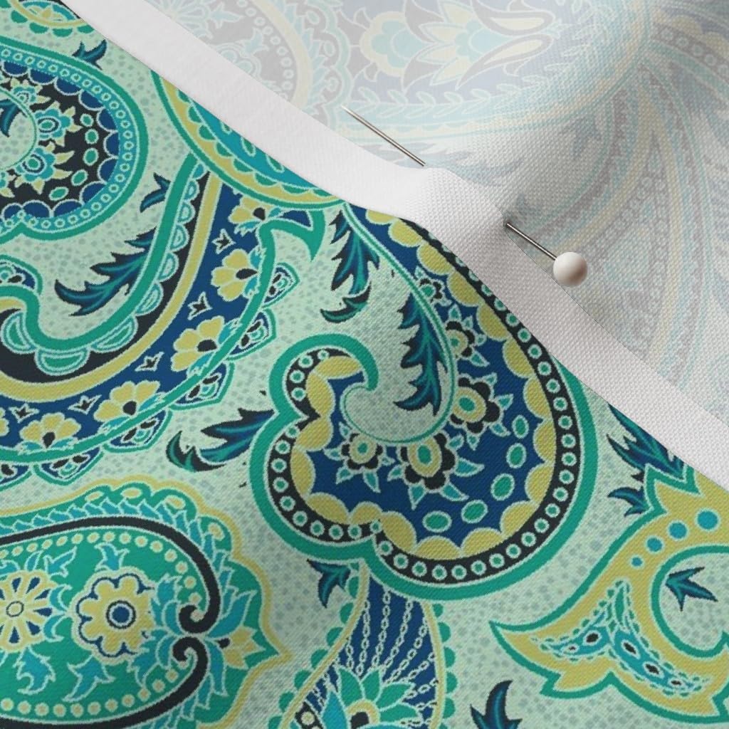 Spoonflower Fabric - Turquoise Paisley Small Scale Green Bean Printed on Petal Signature Cotton Fabric Fat Quarter - Sewing Quilting Apparel Crafts Decor