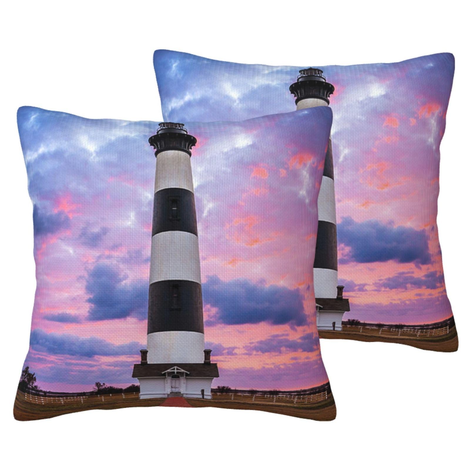 Housses de coussin en imitation lin imprimé phare de beauté pour salon | Lot de 2