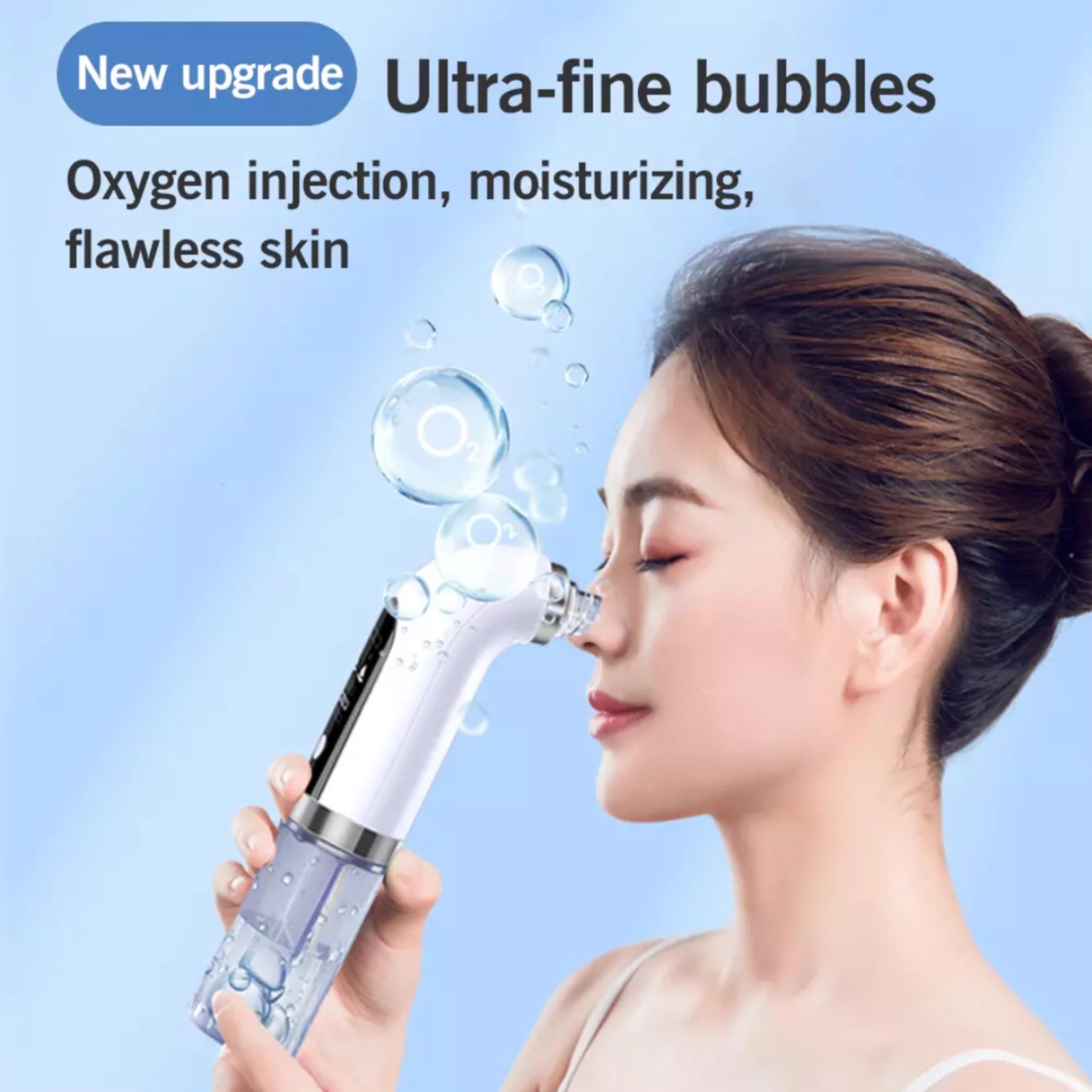 Lalano’S Cosmetics Mitesserentferner Super micro bubble – Porenreiniger mit LCD, Mikrobubble-Technologie, Vakuumsauger gegen Akne & Pickel, 6 Aufsätze, kabellos, LED, alle Hauttypen