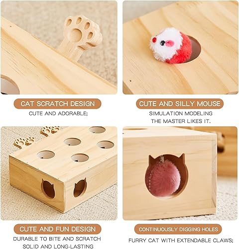 Miniatura 7 de Whack-a-mole - Juguete interactivo de madera para gatos de interior, caja de juguetes interactiva para mascotas, rompecabezas para gatos de todas