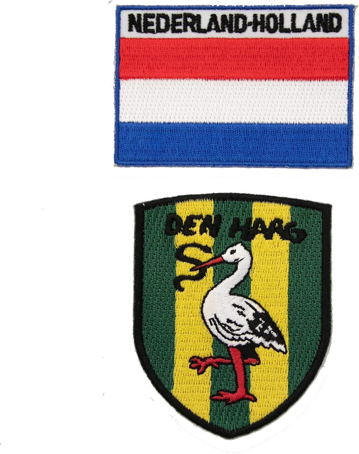 A-ONE - The Netherlands Den HAAG Stork Shield Patch + Holland Flag Bag Badge Patch, Schraffenhach Ooievaar Patch, Country Flag No. 143C