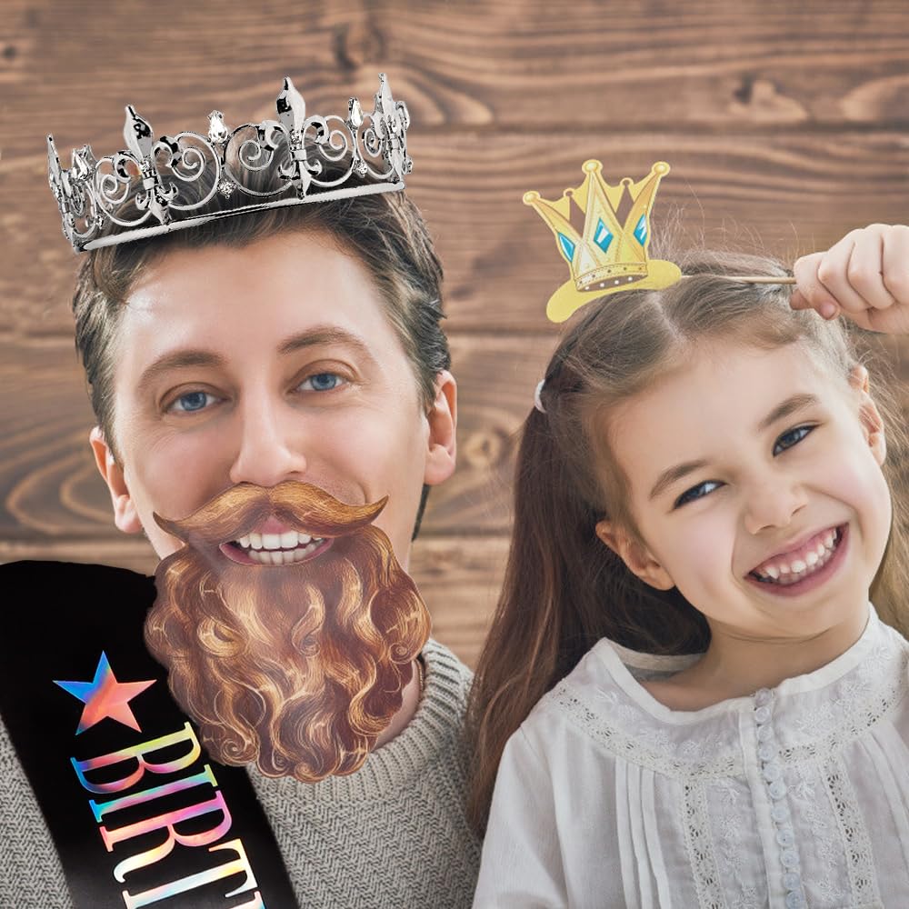 AOPRIE Birthday King Crown and Sash for Men Costume Headwear for Men Birthday Party Decoration Black, 2 Pack