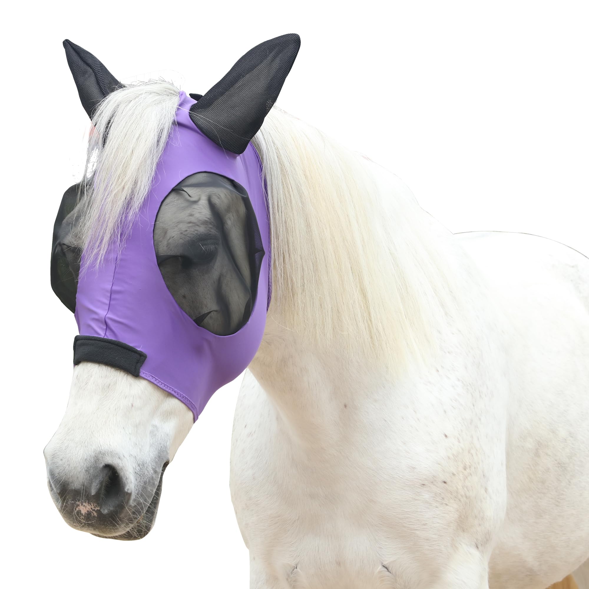 Leberna Stretchy Horse Fly Mask with Ears, Extra-Large Eyes & UV Protection–Soft, Breathable Fly Mask for Horses, Tangle-Free Design, Enhanced Visibility (Purple, Pony)