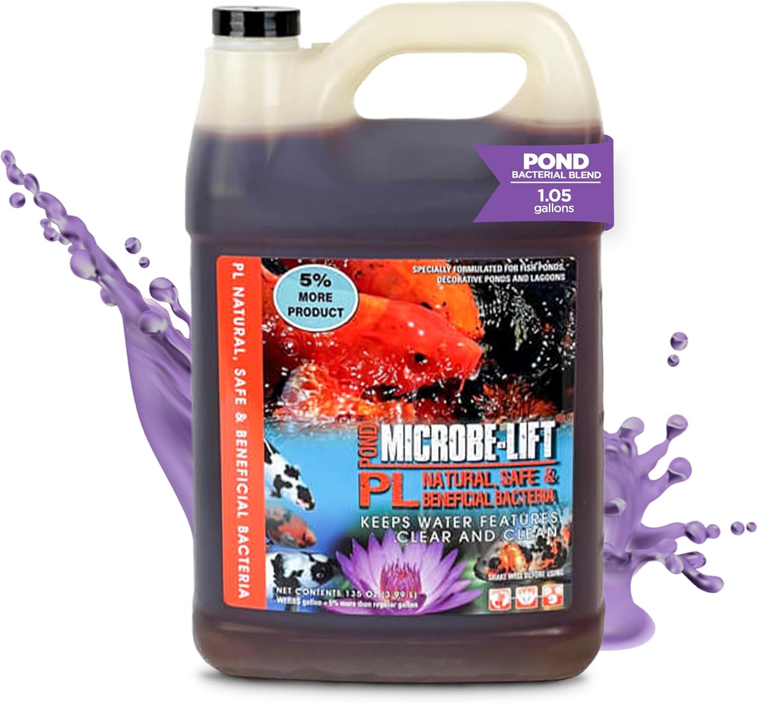 Webb's Water Gardens Microbe-Lift PL Beneficial Bacteria for Ponds and Water Features - Ideal for Wildlife and Aquatic Pets, 1.05 gallons