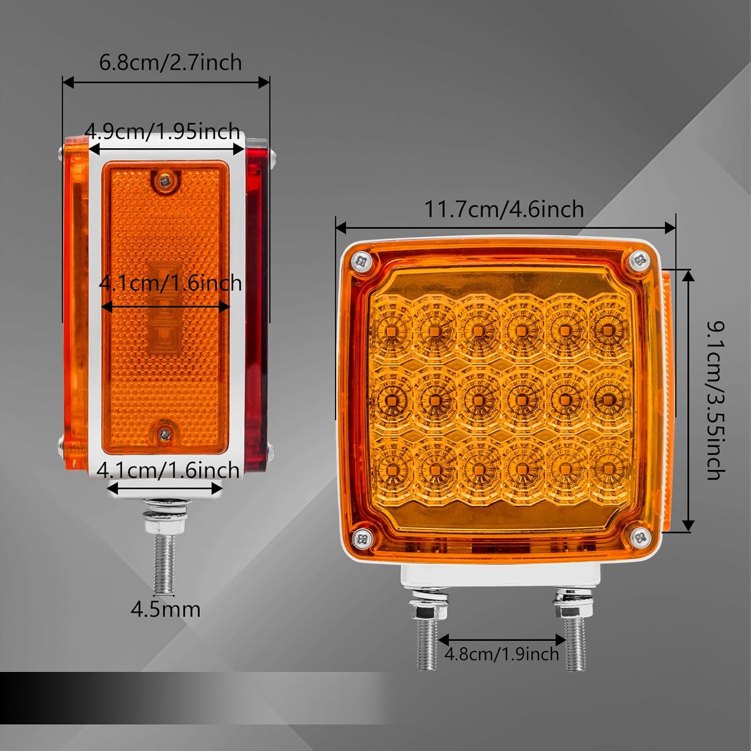 Double Faced Square LED Lights, Led Truck Trailer Turn Signal & Marker Lights (Without Brim)