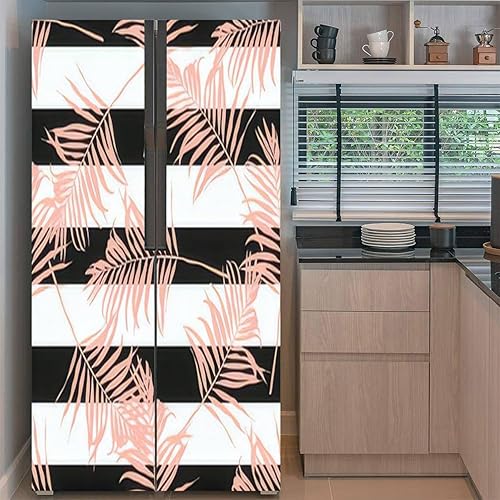 Miniatura 2 de Juego de envolturas de vinilo autoadhesivo bohemio para refrigerador, diseño geométrico contemporáneo de hojas de palma, rayas, mural abstracto para