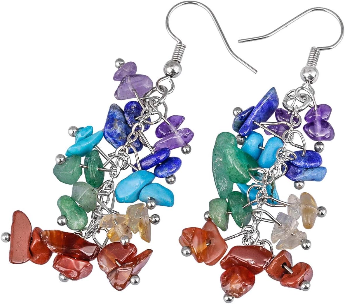Nupuyai 2 Pairs Natural Tumbled Stones Earrings for Women, Handmade Healing Crystal Long Dangle Hook Earring