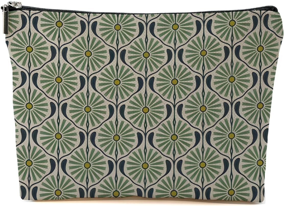 Retro Sunburst Makeup Bag for Women Green Travel Toiletry Accessory Pouch