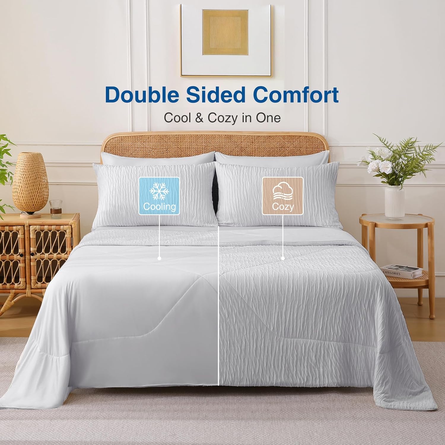 Cooling Comforter, King/Cali King - Reversible Lightweight Blanket for Hot Sleepers & Night Sweats, Breathable All-Season Bedding (108x90 Inch, Light Grey)