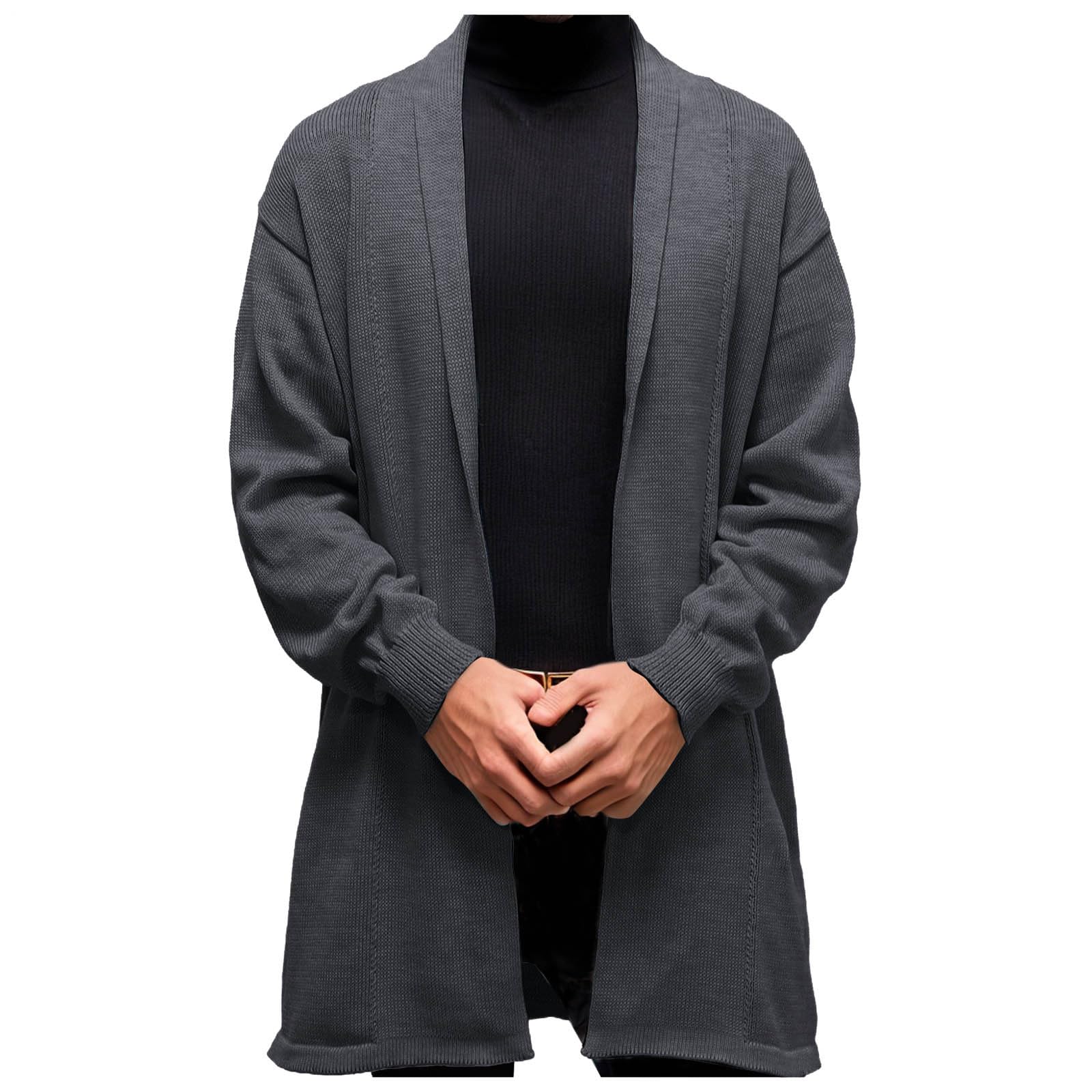Generisch Cardigan da uomo a maniche lunghe, lungo, leggero, casual, elegante, tinta unita, per autunno, oversize, outerwear