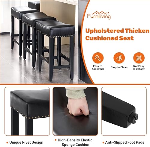 Miniatura 5 de Furniliving Juego de 2 taburetes de bar modernos, taburetes de barra sin espalda, taburetes de bar de altura de mostrador, taburetes de cocina de