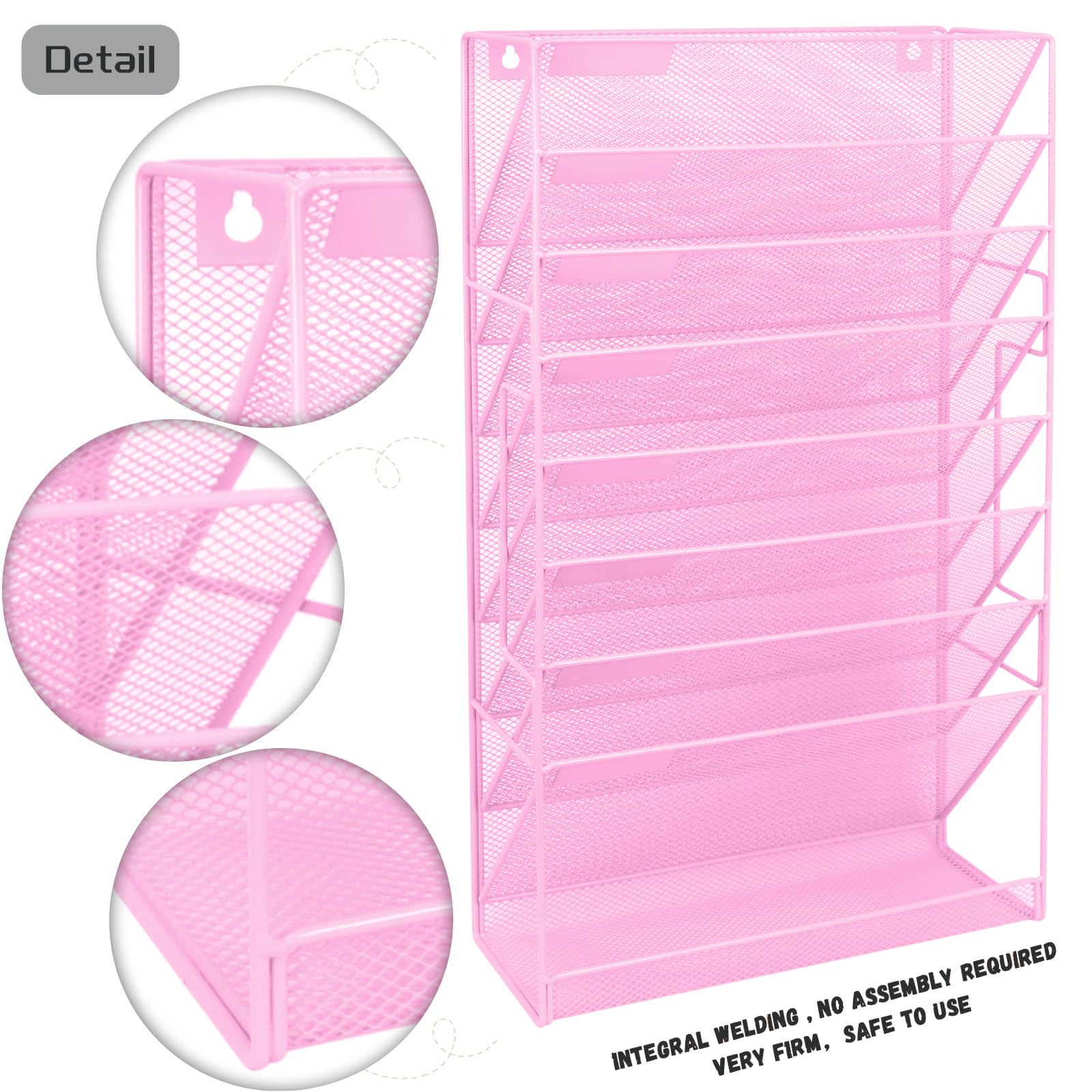 Bandeja de malla A4 de 9 niveles para colgar en la pared, soporte para archivos, revistas, documentos, organizador de correo, estante de almacenamiento de revistas, malla de metal duradera
