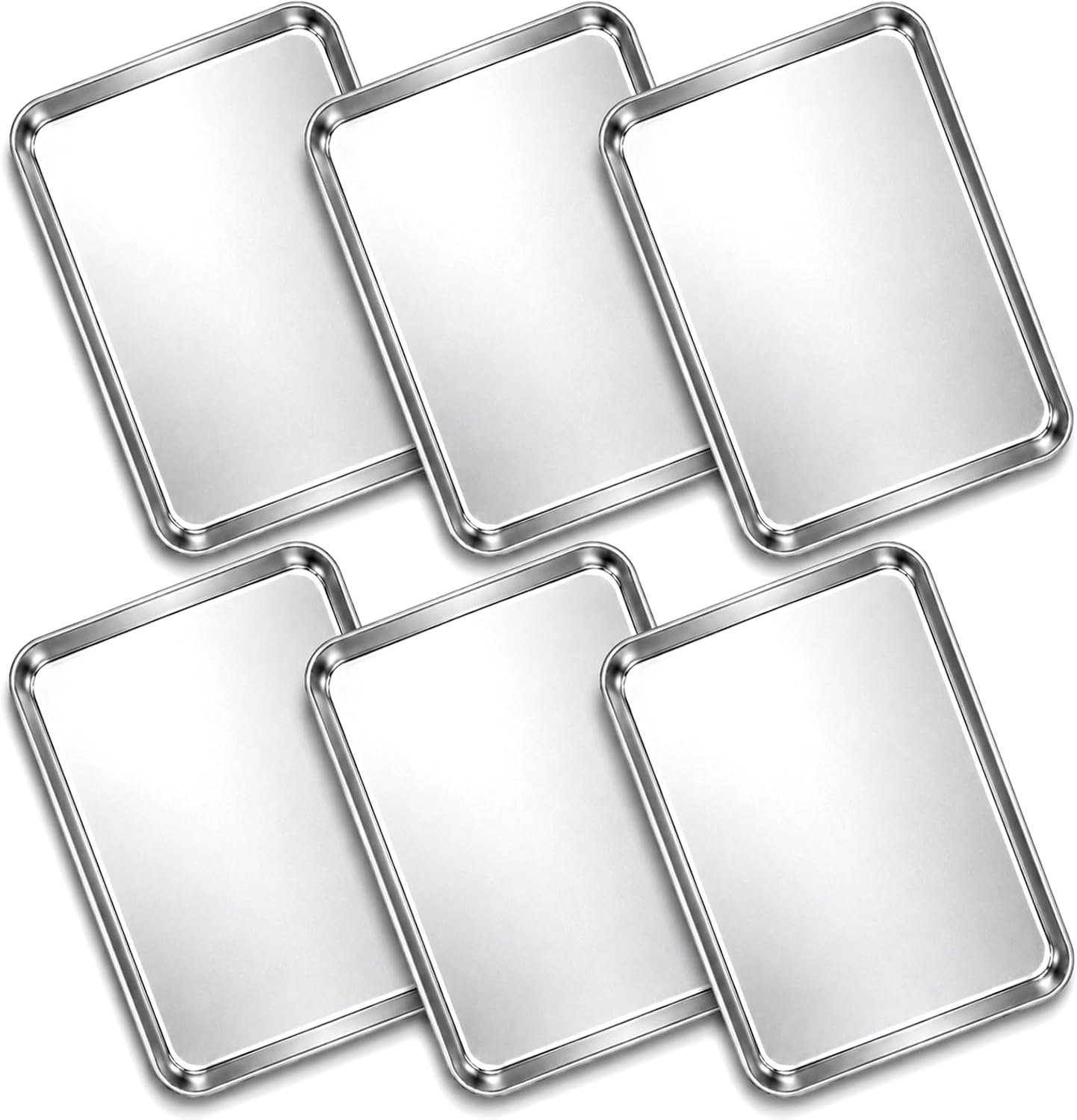 6 Pcs Stainless Steel Baking Sheet Pan, 9.3× 6.7 inch Thickened Baking Sheet Set