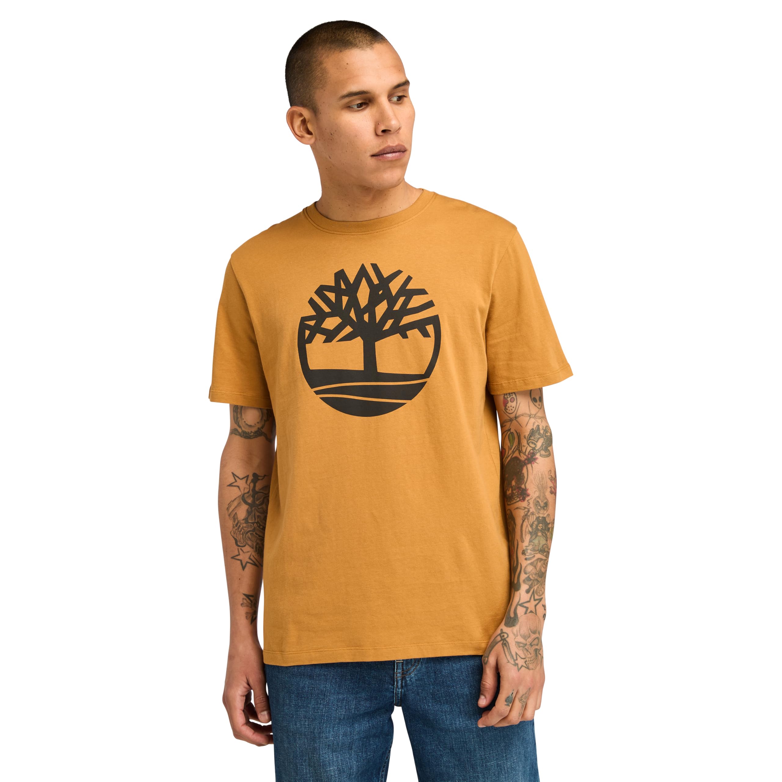 Timberland Men's Brown T-Shirts, L, Printed Short Sleeve Round Neck T-Shirt