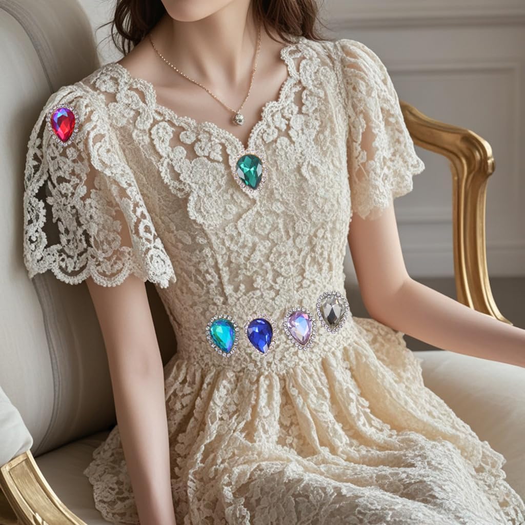 30Pcs Sew On Rhinestone Tear Drop Crystal Glass Rhinestone Metal Flatback Embellishment DIY Crafts Gems for Costume Dress Wedding Crafting(Wine Red) - Image 2