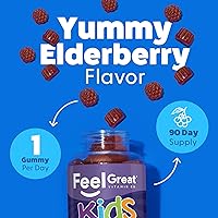 Vista 3 de Feel Great Vitamin Co. Elderberry Gummies for Kids Immune Support Natural Antioxidant Immune Booster with Vitamin C and Zinc Gluten Free &