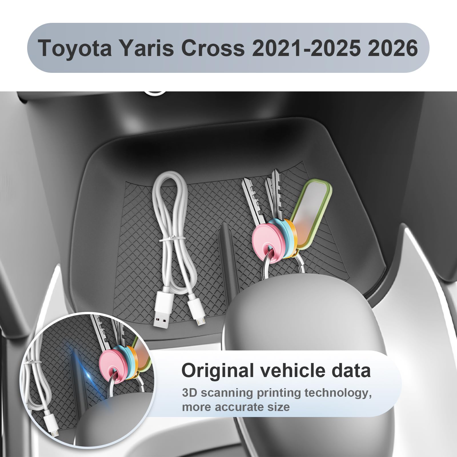 SKTU Tappetino in Gomma Compatibile con Toyota Yaris Cross 2021-2025 2026 Scatola Portaoggetti Console Centrale Tappetino Antiscivolo, Accessori Antiscivolo Yaris Cross