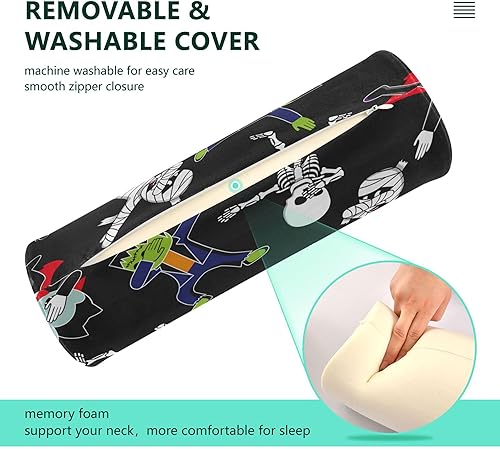 Miniatura 3 de Cartoon Skeleton Hallowmas Happy Halloween Bolster Pillow for Legs Firm Neck Roll Pillows for Pain Relief Round Pillows for Bed for Lumbar Support