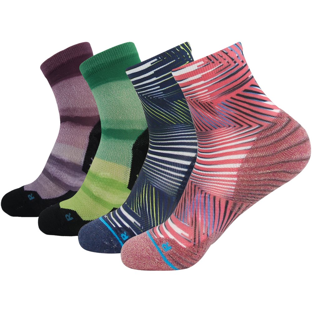 Mens Womens Quick Dry Striped Print Running Hiking Athletic Quarter Ankle Socks 3, 4, 6 Pairs