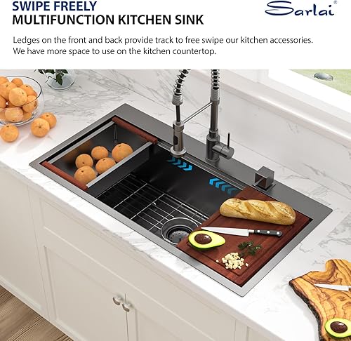 Miniatura 47 de Sarlai Fregadero de barra de 21 gotas de acero inoxidable - Fregadero de cocina de 21 x 20 pulgadas, estación de trabajo de montaje superior, acero