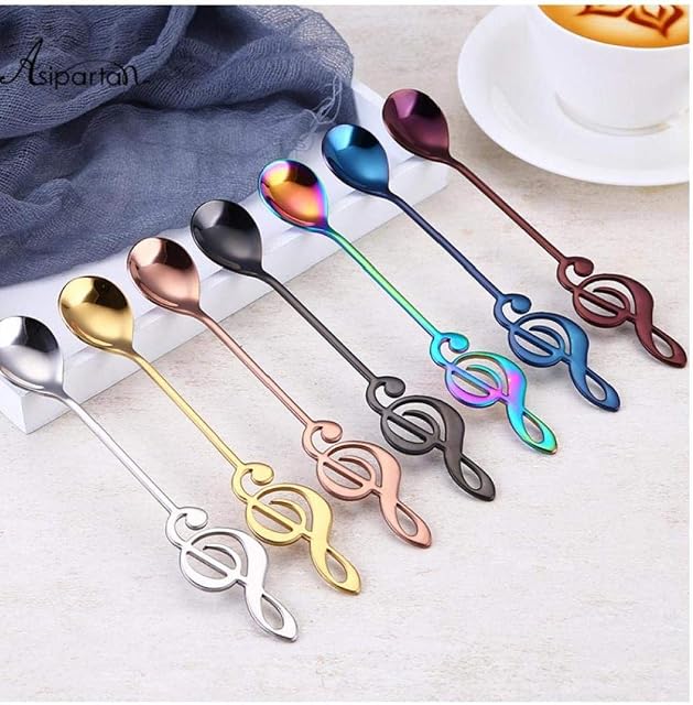 Creative Musical Note Spoon Milk Tea Coffee Stirring Scoop Stainless Steel Coffee Spoon Drink Cafe Dessert Tableware (Random Color)