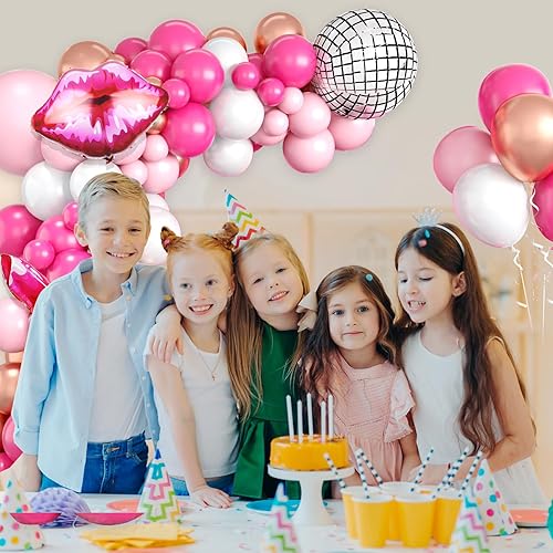 Miniatura 5 de Kit de arco de guirnalda de globos rosados, arco de globos de oro rosa intenso, suministros de fiesta de cumpleaños para niñas con globo de