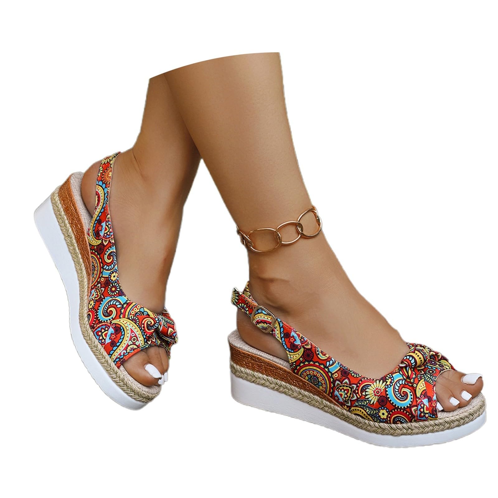 Espadrilles Compensées Femme, Compensees Sandales Pied Large Talon Compensé Nu Pieds Vintage Sandale Espadrille Femmes Boheme Chaussures Sandalette Ete Chaussure pour Vacances Mariage