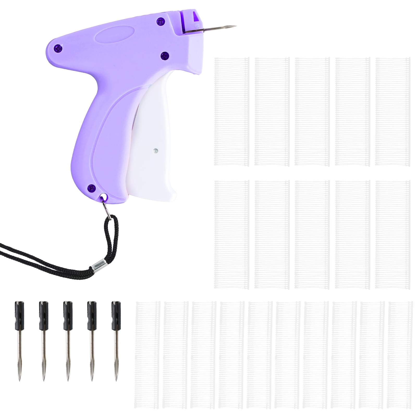 Clothing Labeling Gun - Label Machine with 5 Replacement Needles + 1100 Thread Count - for Price Labels Size and Brands - Quick Attach on Fabrics, Jeans, Hats (Purple)