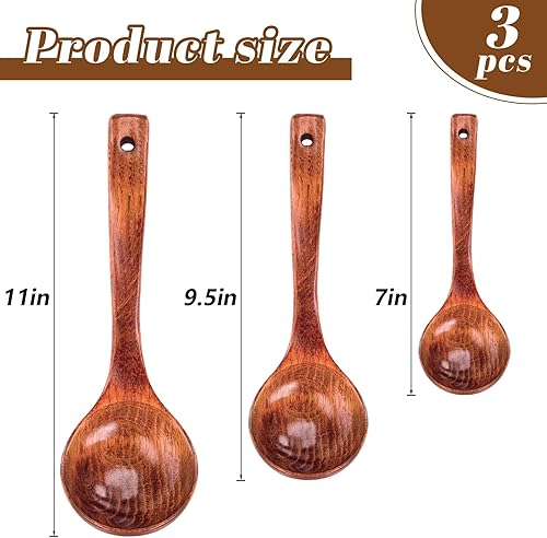 Miniatura 2 de HANSGO Juego de cucharas de madera de 3 piezas, cucharas de madera antiadherentes, cucharas de cocina de sopa, utensilios de cocina de madera de