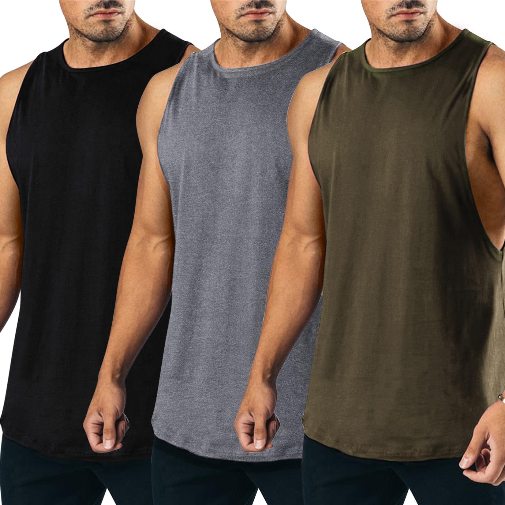 TURETRENDY Herren 3er-Pack Workout Tank Tops Dry Fit Ärmellos Gym Stringer Bodybuilding Fitness Muskel-T-Shirts