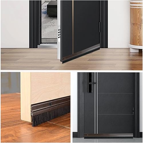 Miniatura 6 de Paquete de 2 barridos inferiores de puerta, soporte de aleación de aluminio en forma de H para la parte inferior de la puerta con cepillo de nailon